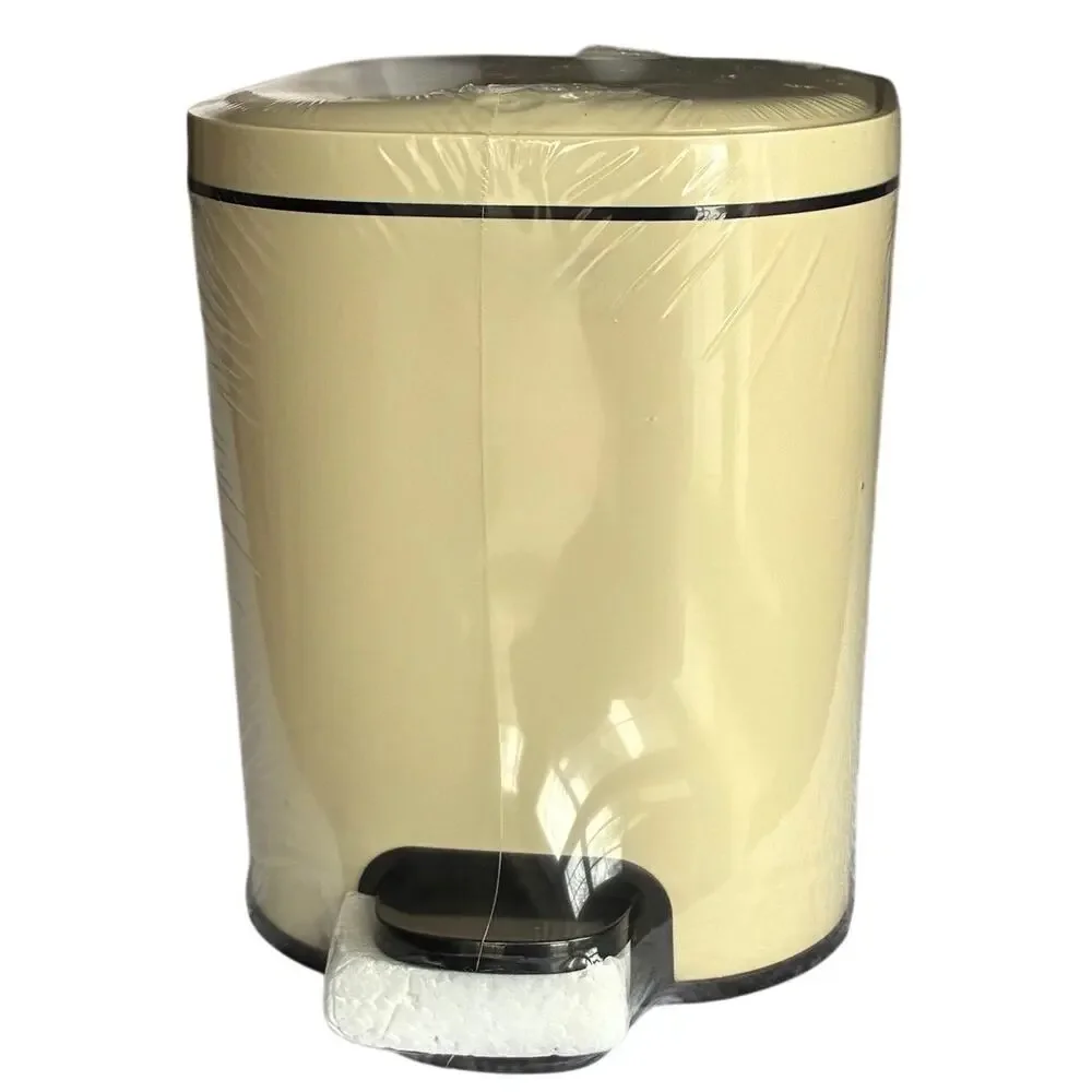 BRAND NEW ~ Small Beige Bathroom Step On Flip Top Trash Can Wastebasket ~ 8L